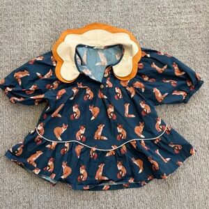 Finding Foxtale Blue Fox Print Girls Top with Cream Collar